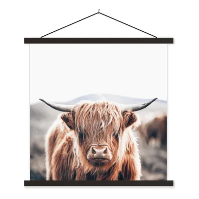 Produktbild von MuchoWow® Textilposter Schottischer Highlander - Berg - Hoorn 40x40 cm mit schwarzem Rahmen - Fotos