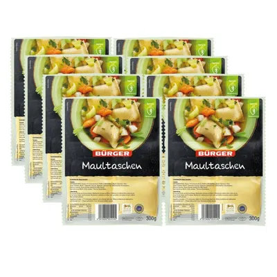 Produktbild von Bürger Maultaschen, 8 x 300 g Beutel – traditionelle, herzhafte Teigtaschen, ideal für schnelle Mahlzeiten und Genuss pur