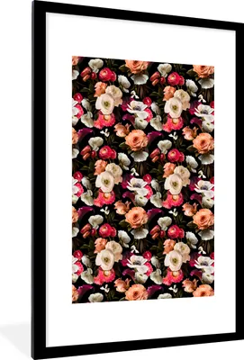 Produktbild von MuchoWow® MuchoWow® Gerahmtes Poster Blumen - Muster - Pastell 60x90 cm - Poster mit zchwarzem Bilderrahmen - Dekoration - Wandposter Wohnzimmer - Hochwertig