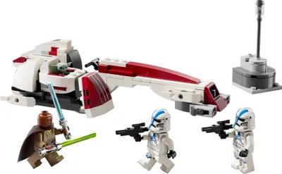 Produktbild von LEGO Star Wars Flucht mit dem BARC Speeder, The Mandalorian Set, Spielzeug-Bike mit Seitenwagen, enthält die Figuren Kelleran Beq und Grogu, Geschenk für Jungen und Mädchen ab 8 Jahren 75378
