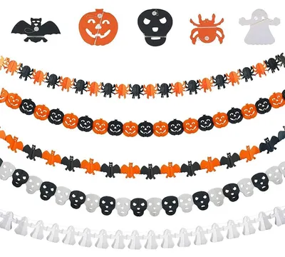 Zdjęcie produktu dla Girlandy na Halloween, 5 sztuk, papierowe dekoracje wiszące: pająk, dynia, duchy, szkielet, nietoperz