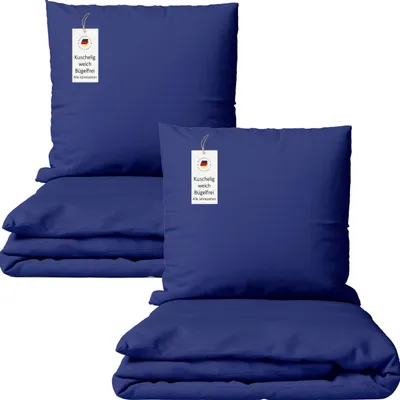 Produktbild von Bettwäsche 135x200 cm Blau 4-teilig einfarbig Mikrofaser Bettbezug mit Kissenbezug 80x80 cm – bügelfrei & hautfreundlich