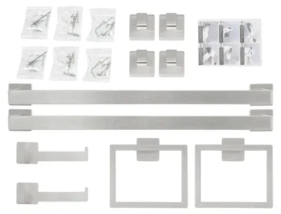 Produktbild von Badezimmerzubehörset, Wandmontage, Edelstahlkonstruktion, 10 Stück Silber