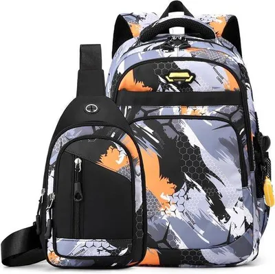 Produktbild von Grote Jugendrucksack, Set von 2, Wasserdicht, Nylon, für Jungen von 10 bis 18 Jahren, Braun-Kamouflage