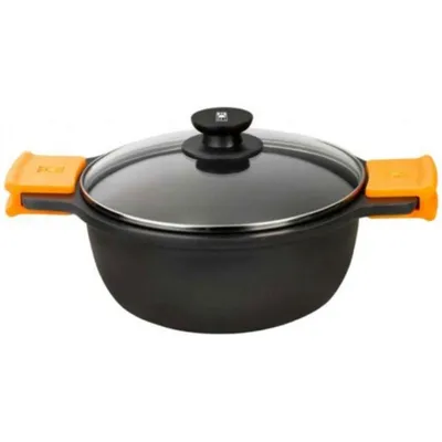 Produktbild von BRA Efficient A270336, Auflaufform, Rund, Aluminium-Guss, Keramik, Halogen, Versiegelte Platte, Gas, Induktion, Schwarz, Orange, 11,2 l