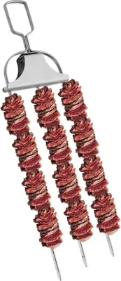 Image de Brochette en acier inoxydable à 3 broches, 356 cm - Avec régulateur coulissant - Grande brochette pour viande et légumes