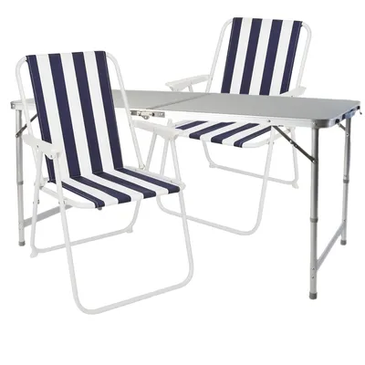 Produktbild von 3-teiliges Campingmöbel Set Alu 120x60x58/70cm blau-weiß gestreift