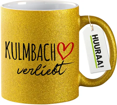 Produktbild von Huuraa Glitzertasse Kulmbach verliebt 330ml Gold Keramik Kaffeebecher Geschenkidee