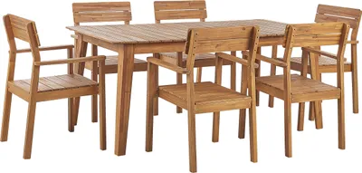 Produktbild von BELIANI Gartenmöbel Set Akazienholz Hellbraun Gartentisch und 6 Stühle mit Armlehnen Rustikaler Stil Outdoor Stühle für Garten Terrasse