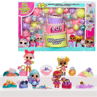 Produktbild von L.O.L. Surprise! Big Surprise Party, 4 Sammlerpuppen, 40 Plus Überraschungen, 5 Auspack-Erlebnisse, Mode, Sand, Gel Crush, Muschel Smash, Flaum, Party-Konfetti, Geschenk für Mädchen ab 4 Jahren