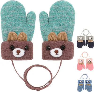 Imagen del producto de Guantes para bebé, tejidos, suaves, para niños de 0 a 3 años, con cordón, estampado de dibujos animados, de doble capa, para bebés