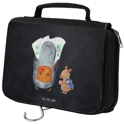 Produktbild von Mr. & Mrs. Panda Kulturbeutel Pinguin & Maus Wanderer - Kreidetafel - Geschenk, kulturtäschchen, Make-Up Tasche, Wandern, Abenteuer, Ausflug, Necessaire, Pinguine