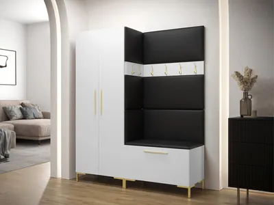 Obrázek produktu pro Předsíňová stěna s botníkem a čalouněnými panely ANDORA 1 - bílá / černá