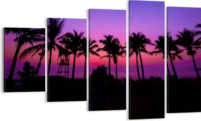 Produktbild von Bild auf Leinwand - Leinwandbild - Sonnenuntergang dämmerung sonne palme - 100x60cm - Wand Bild - Wanddeko - Leinwanddruck - Bilder - Kunstdruck - Leinwand bilder - Wandkunst - EG100x60-2788