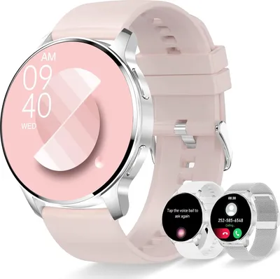 Produktbild von Smartwatch Damen mit Bluetooth Anrufe 1.32" mit Schrittzähler Pulsmesser SpO2 Schlafmonitor Menstruationszyklus Fitnessuhr Sportuhr Android IOS