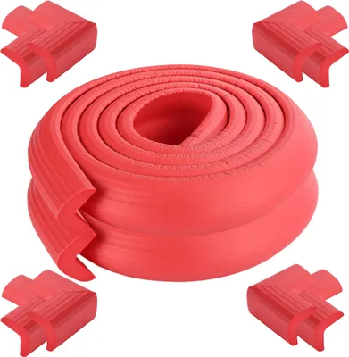 Image de [Pack de 2] 2 mètres de longueur L forme de protection de bord de table Baby Proector + 8 coins (rouge) Doux non toxique