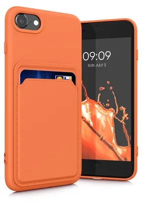 Produktbild von kwmobile Handyhülle für Apple iPhone SE (2022) / SE (2020) / 8 / 7 Hülle mit Kartenfach - TPU Case - Kabelloses Laden - Schutzhülle Cover in Orange