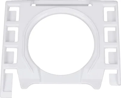 A white plastic filter bag holder for a vacuum cleaner.