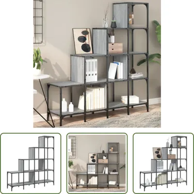 Produktbild von The Living Store Bücherregal Grau Sonoma 122x30x132 cm Holzwerkstoff und Metall