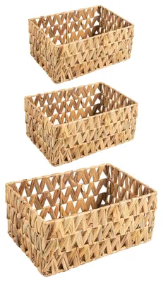 Produktbild von Aufbewahrungskorb TONOA 3er Set natur - stapelbar rechteckig aus Wasserhyazinthe geflochten, ordnungsboxen, organizer, regalkorb