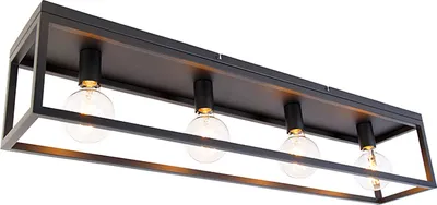 Produktbild von QAZQA - Industrie I Vintage I Industrie I Vintage I Deckenlampe schwarz 99,5 cm 4-flammig - Cage I Wohnzimmer I Schlafzimmer - Stahl Rechteckig I Länglich - LED geeignet E27