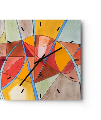 Produktbild von Wanduhr - Quadrat - Glasuhr - Abstraktion modern - 40x40cm - Schleichendes Uhrwerk - Lautlos - zum Aufhängen bereit - Dekoration Modern - Wanddekoration aus Glas - C3AC40x40-3960