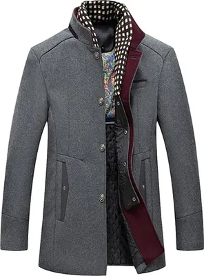 Produktbild von ASKSA Zimní kabát Pánský krátký kabát Slim Fit Teplý vlněný kabát, šedý, XL
