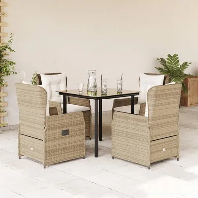 Imagen del producto de Maison Exclusive: Juego de comedor de jardín de 5 piezas con cojines, color beige, fabricado en polirratán