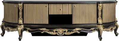 Image de Casa Padrino Luxe Armoire TV Baroque Noir / Or - Somptueux buffet en bois massif avec 4 portes et un tiroir - Meubles de salon baroques
