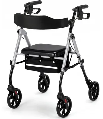 Zdjęcie produktu dla Chodzik dla seniorów – lekki chodzik składany – stop aluminium – opony terenowe 20 cm – uchwyty z 8-stopniową regulacją wysokości – srebrny