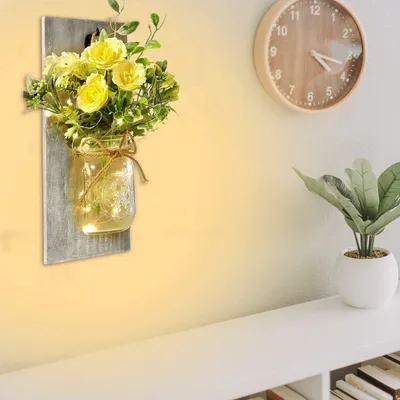 Produktbild von Wandleuchte 2PCS LED Lichterkette, Mason Jar Wandleuchte mit künst Blume