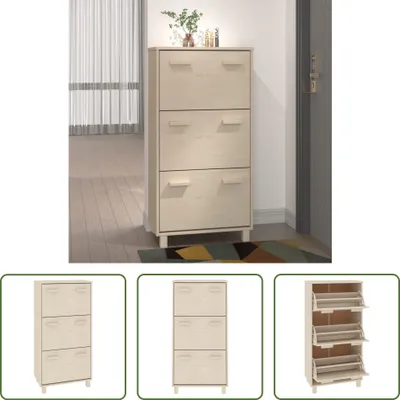 Produktbild von The Living Store Schuhschrank HAMAR Honigbraun 59,5x35x117 cm Massivholz Kiefer