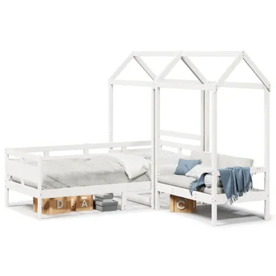 Imagen del producto de vidaXL: Cama nido y banco con dosel, color blanco, 80x200 cm, madera de pino