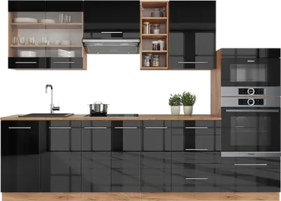 Produktbild von Küchenzeile Vicco Fame-Line Anthrazit Hochglanz/Goldkraft Eiche 280 cm ohne Arbeitsplatte, Model 38693