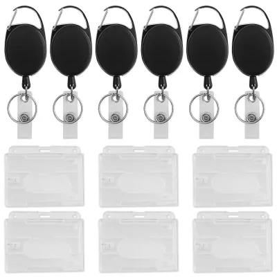 Produktbild von 6 Stück einziehbarer Schlüsselring, ausziehbares ID-Kartenband, einziehbarer ID-Kartenhalter, mit 6 Stück Kartenhalter, für Schlüsselkarten (schwarz)