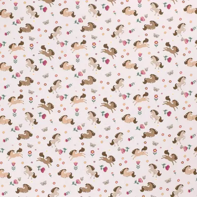 Jersey Kinderstoff Pferdchen Kindermotiv ab 0,5x1,5m Baumwoll-Stoff Jerseystoff Oeko-Tex rosa