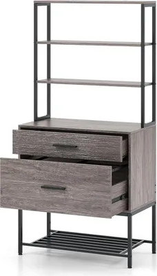 Produktbild von Hochregal, Druckerständer mit 4 offenen Regalen, 1 Ablagefläche und 2 Schubladen, Aktenschrank Bücherregal (Grau)