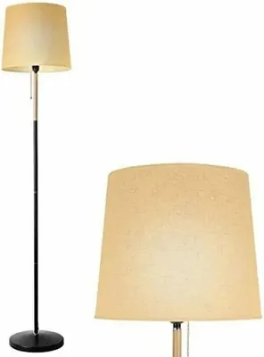 Image de Lampadaire moderne - Lampe sur pied avec abat-jour - Douille E27 - Abat-jour en tissu - Structure en bois - 220 V - Ampoules non incluses - Beige avec abat-jour blanc