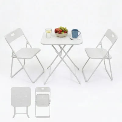 Immagine prodotto di Set da balcone LVHOM in 3 pezzi, pieghevole, set da bistrot in acciaio inossidabile, tavolo da giardino e 2 sedie per balcone e terrazza, da montare, bianco