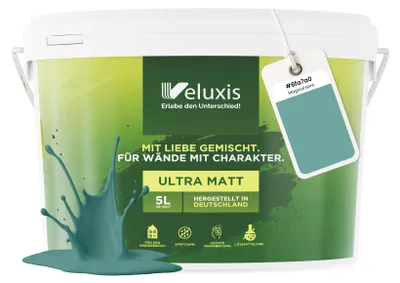 Produktbild von Wandfarbe Grün Türkis Petrol Matt Innenfarbe – Deckkraft Klasse 1, VOC-frei, Ohne Grundierung, Tropfarm – Wohnzimmer & Schlafzimmer – 5L – Veluxis (Magical Mint)