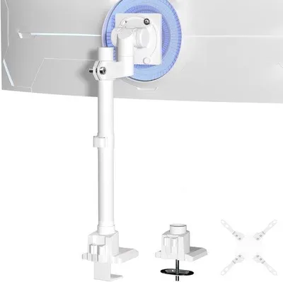 Zdjęcie produktu dla Uchwyt na monitor, 1 monitor, 24-57 cali - Regulowany uchwyt na ekran - Biały - Standard VESA 75/100/200 mm - Do 27 kg - Aluminium