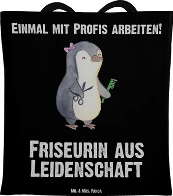 Produktbild von Mr. & Mrs. Panda Tote Bag Friseurin Leidenschaft - Schwarz - Geschenk, Spruch, Tasche, Beruf, Witzig, Friseursalon, Lustig, Shopping, dokumententasche, Jutebeutel