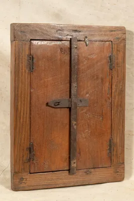 Innentür-Fenster, Teakholz, 44,5x6,5x58,5 cm, antik