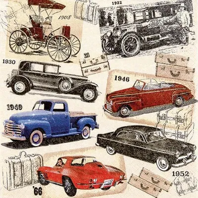 Produktbild von 20 Servietten Reise Klassische Autos, 33 x 33 cm Lunch Servietten Napkins Tissues 3-lagig