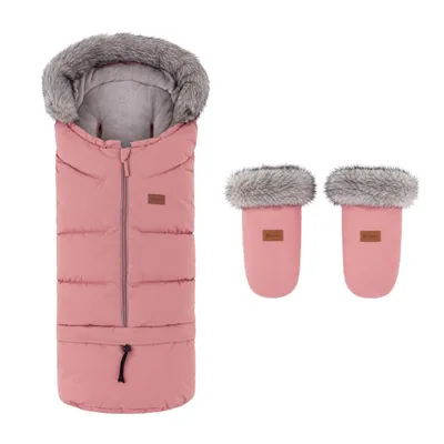 Productafbeelding van PETITE&MARS Set: Wintervoetenzak Arctic 4-in-1 + handschoenen voor kinderwagens, model Fjora, kleur: Oude Roze