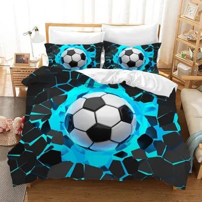 Obrázok produktu pre Sada posteľnej bielizne s motívom futbalu, 220x240 cm, mikrovlákno, 3D vzor, obsahuje 2 vankúšové obliečky 50x75 cm