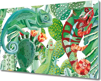 Produktbild von Glas-Herdabdeckplatte Glaskeramikkochfeld-Abdeckung Spritzschutz - 80x52 cm - Exotische Chamäleons