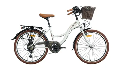Produktbild von Luchs Feline 24-Zoll Citybike – 7-Gang Shimano Fahrrad mit Rattankorb, Beleuchtung ideal ab 135 cm Körpergröße Kinderfahrrad Hollandrad Bike in Weiß