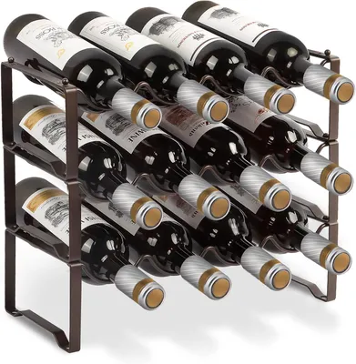 Immagine prodotto di Portabottiglie - Metallo - Impilabile - Portaflaconi per 12 bottiglie - Ideale per cantina, bar e spazio di stoccaggio