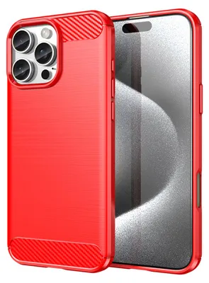 Produktbild von MobyDefend Hülle für iPhone 16 Pro Max - TPU Schutzhülle mit gebürsteter Metall- und Carbon-Optik - Rot